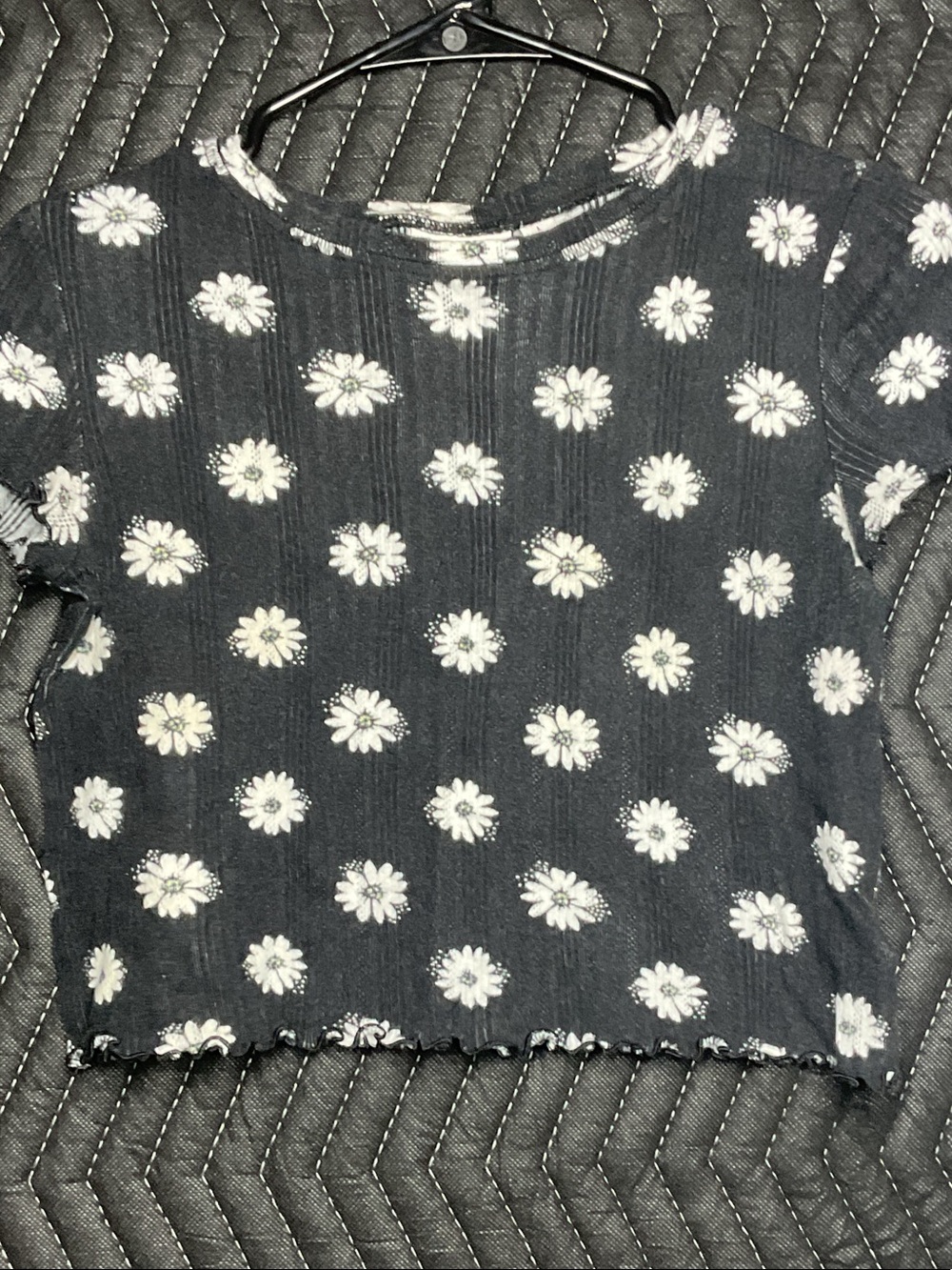 Girls Black Daisy Print Short Sleeve Top